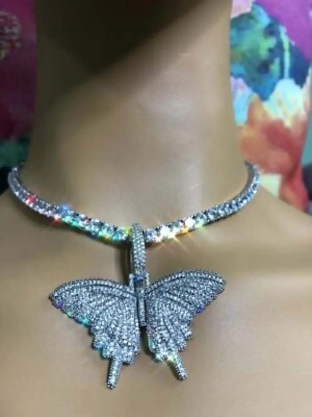 Rhinestone butterfly necklace , Tennis choker, butterfly tennis necklace,